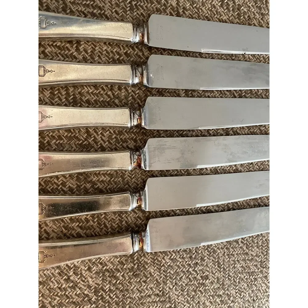Antique Dinner Knives Bird of Paradise Oneida, 1923 Silverplate Deluxe Stainless